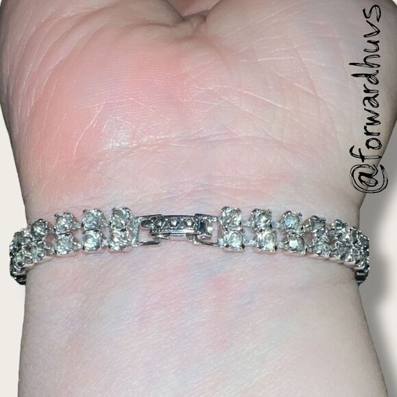 Vintage Rhinestone Double Strand Bracelet with Baguettes – 6 3/4” - Picture 4 of 11